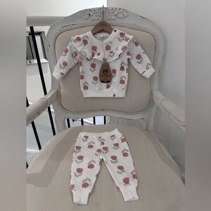 🤍 3~6 Mth Organic Baby Tulip Ruffle Sweater Set - White with Pink Tulips NWT